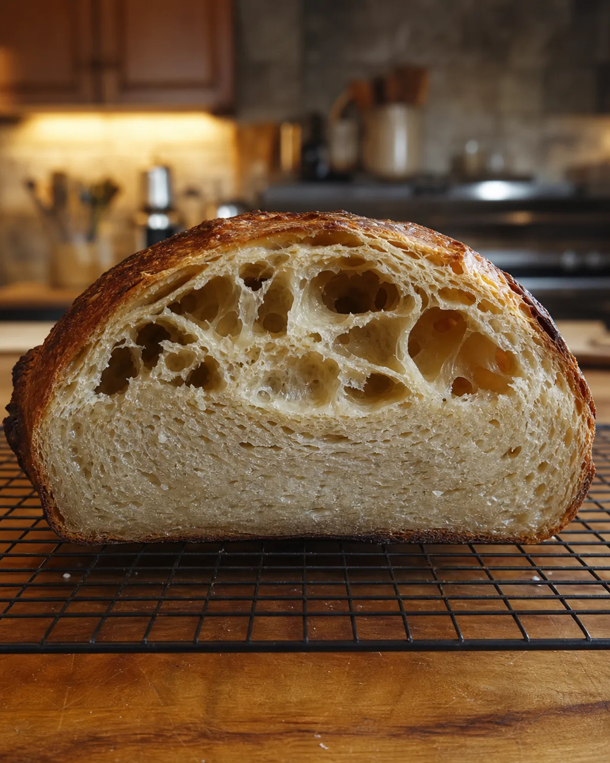 Pain au levain qui s est affaisse apres demoulage avec alveoles irregulieres