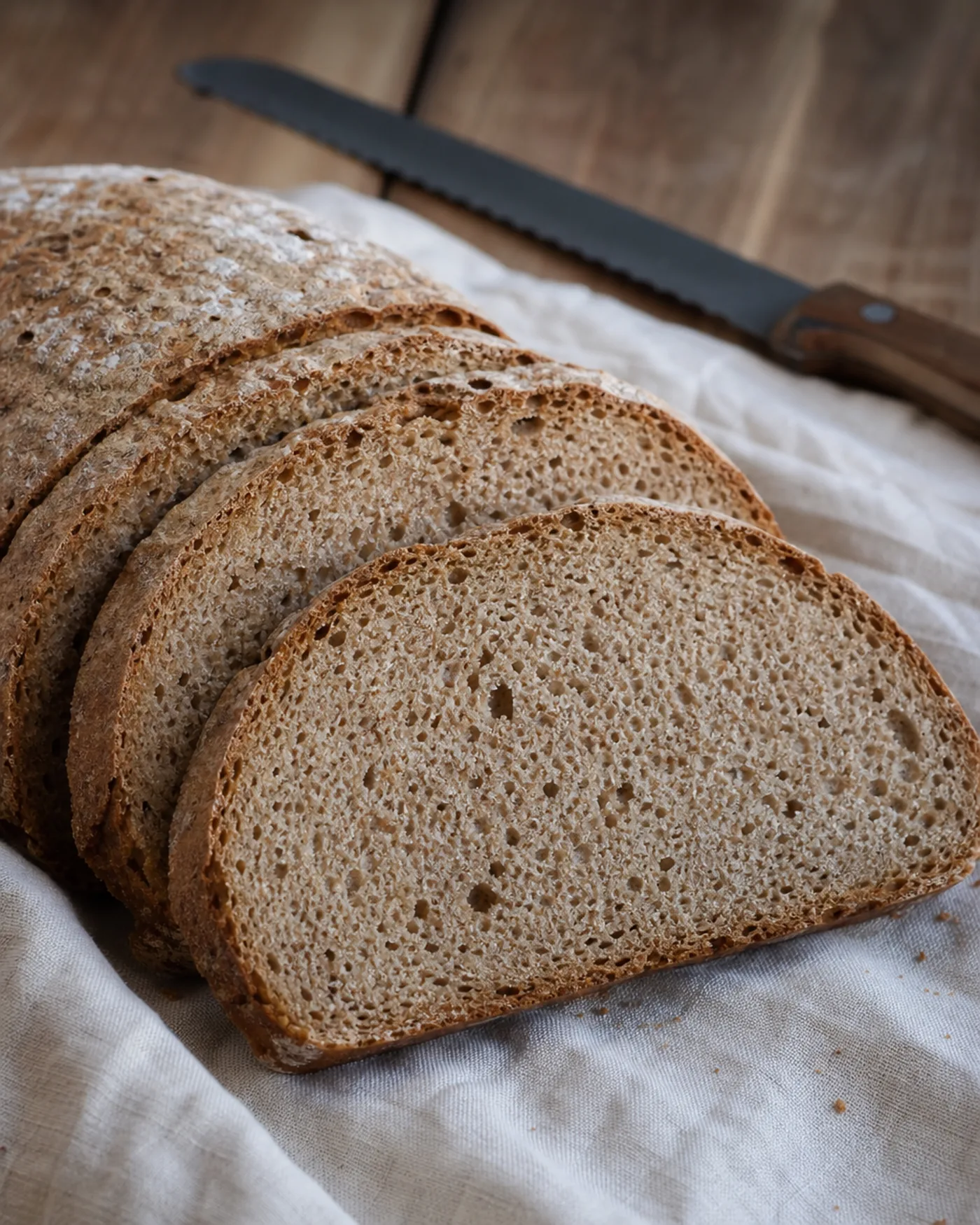 Tranches de pain complet maison avec une mie régulière et tendre