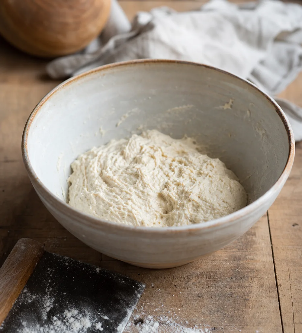 Pâte à pain rapide dans un saladier après mélange