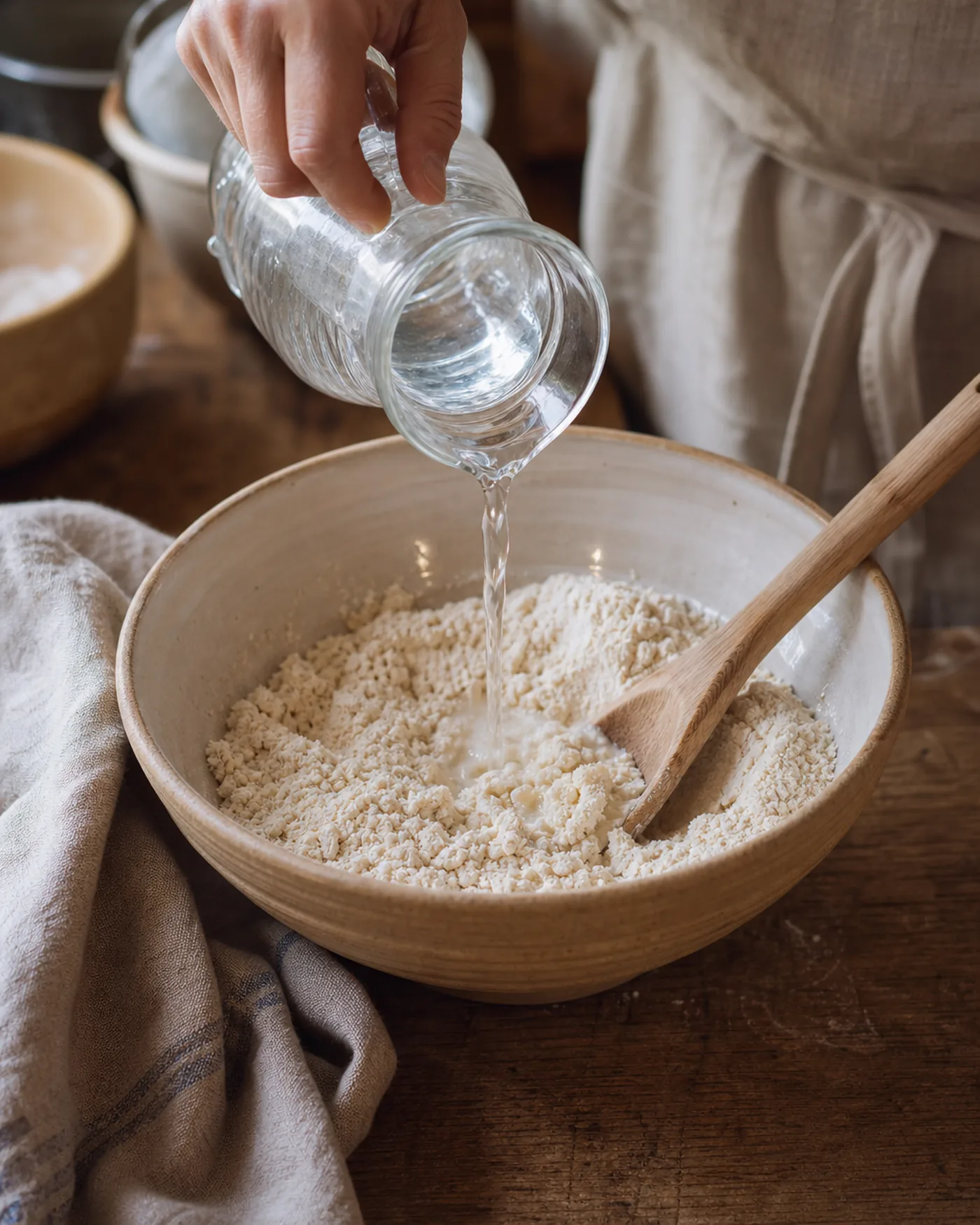 Farine de meule hydratée au début du mélange pour pain maison