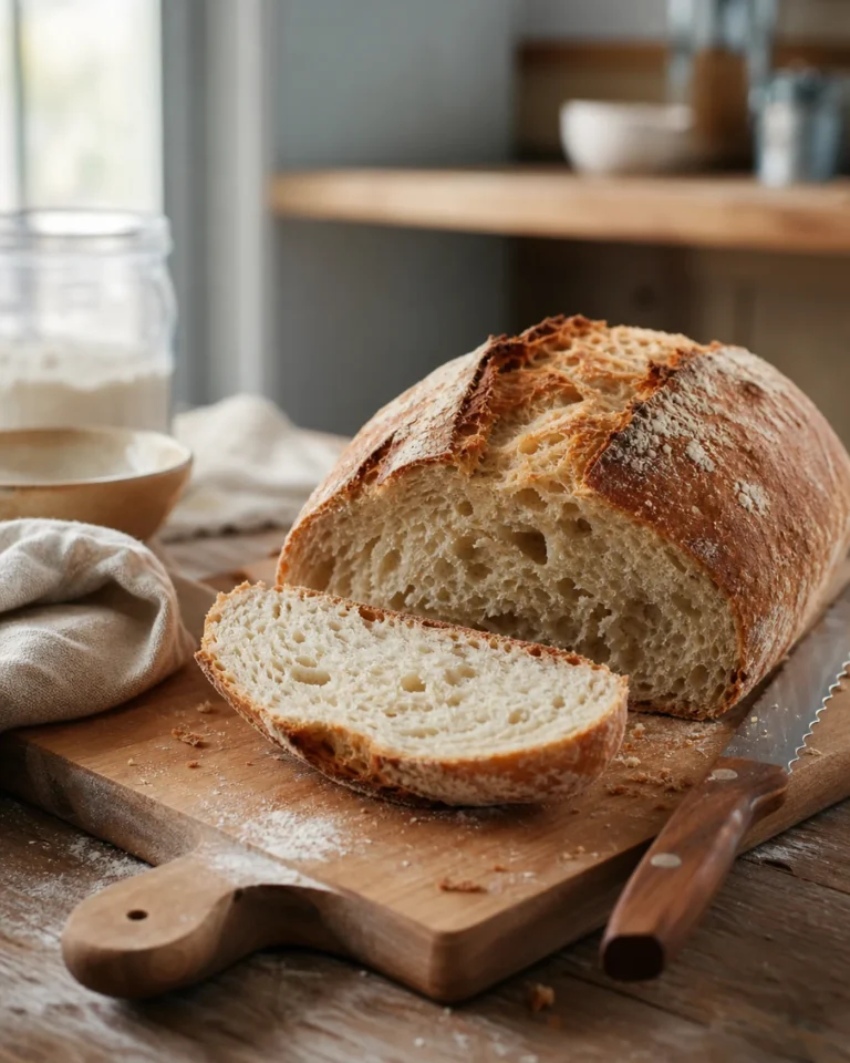 Miche de pain maison coupée avec une mie légèrement humide
