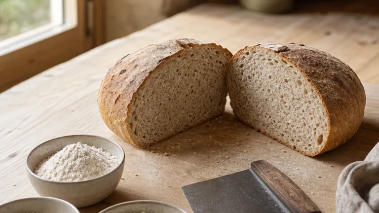 Miche de pain maison à mie serrée près de plusieurs farines