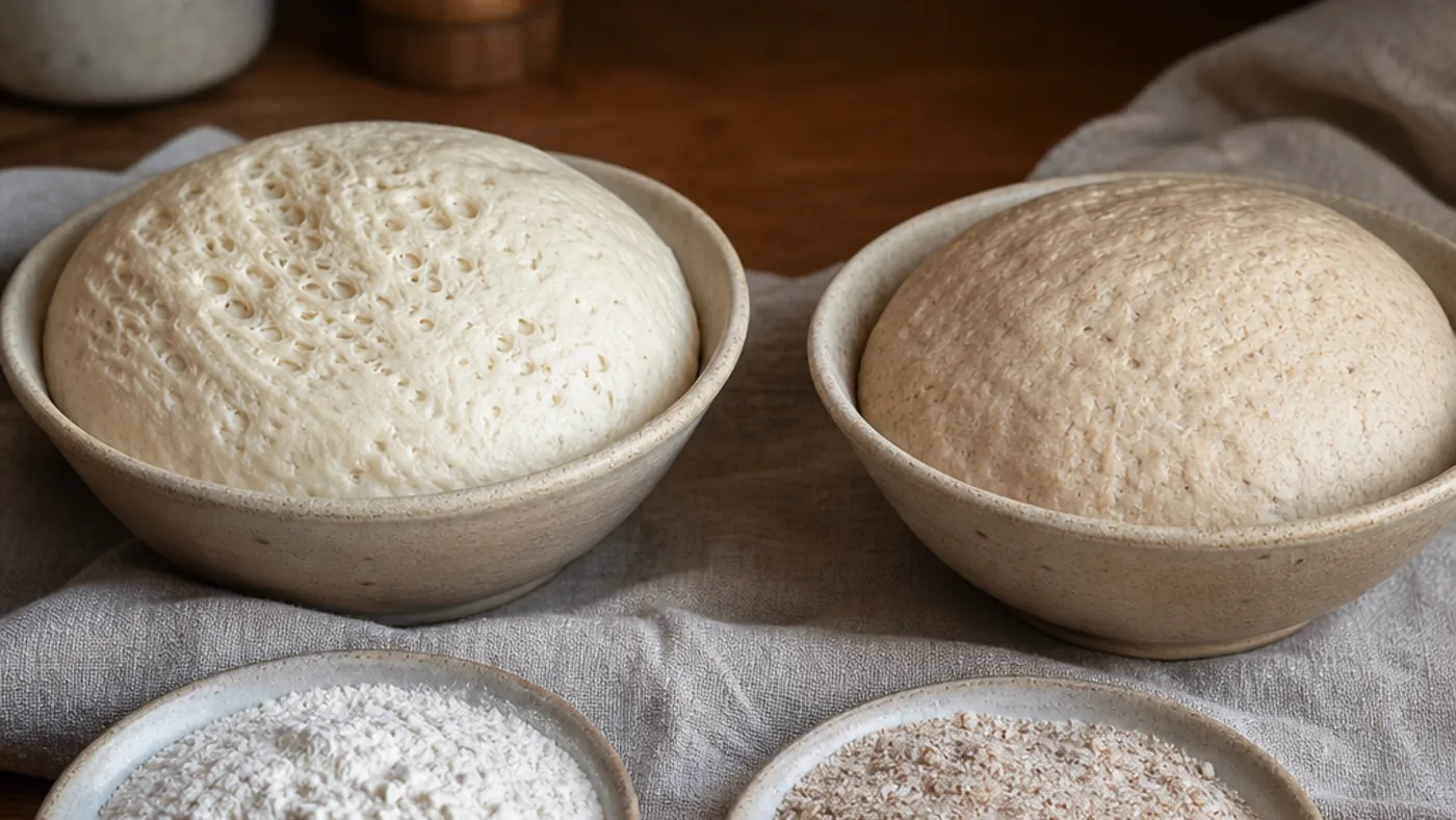 Deux pâtons préparés avec des farines aux capacités d’absorption différentes