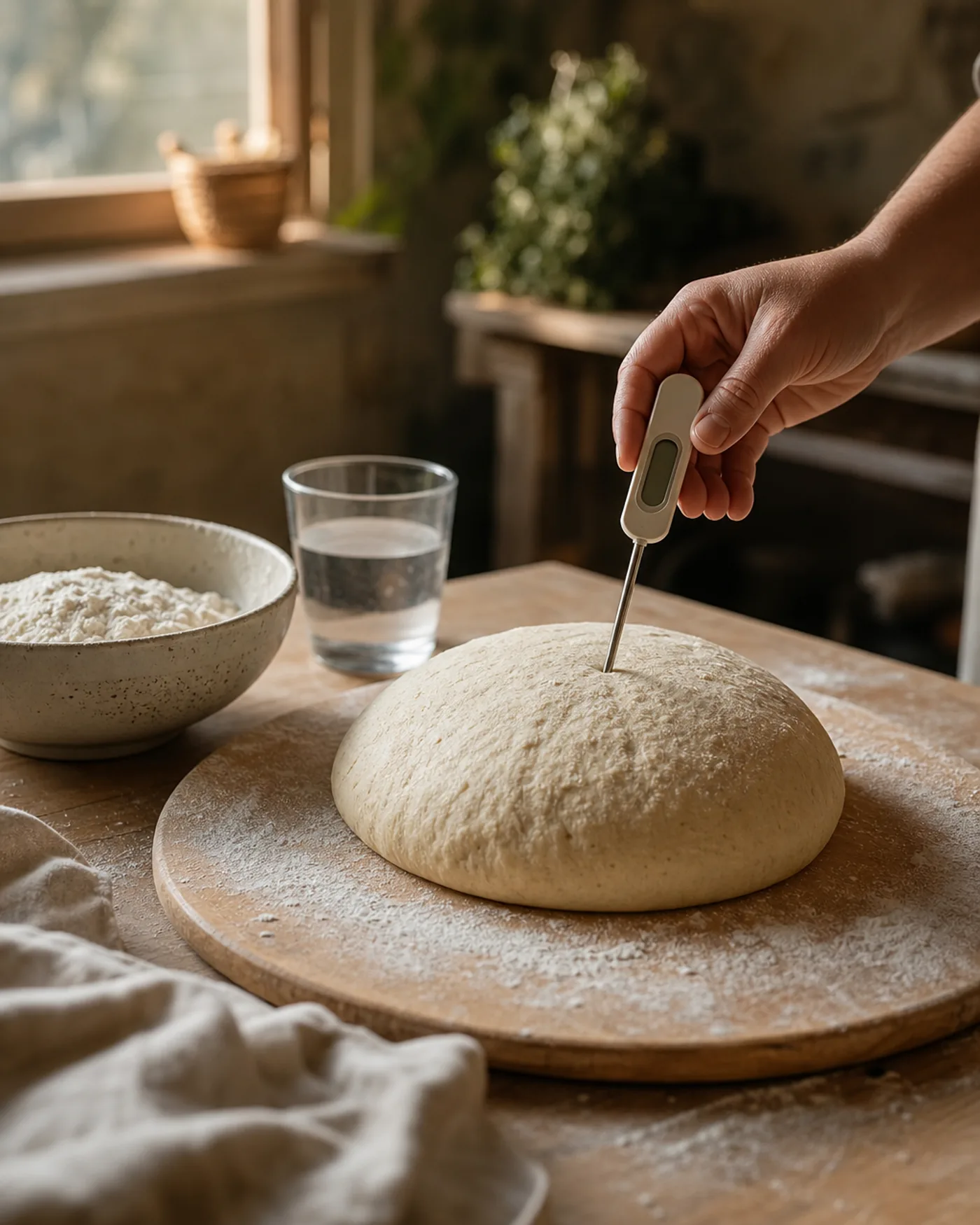 Température de pâte à pain maison contrôlée avec un thermomètre