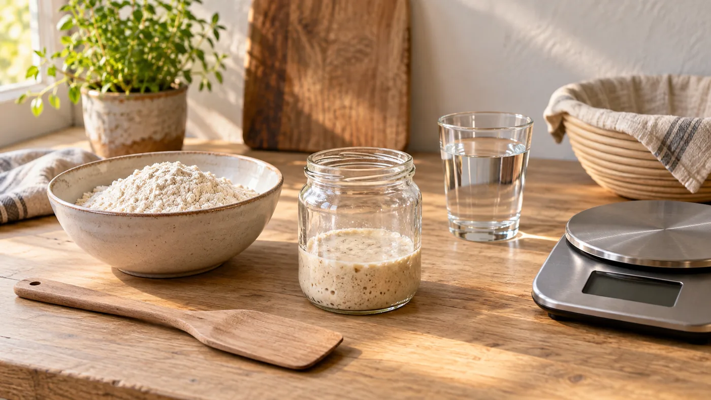 Petite quantité de levain pesée dans un pot propre avant rafraîchi