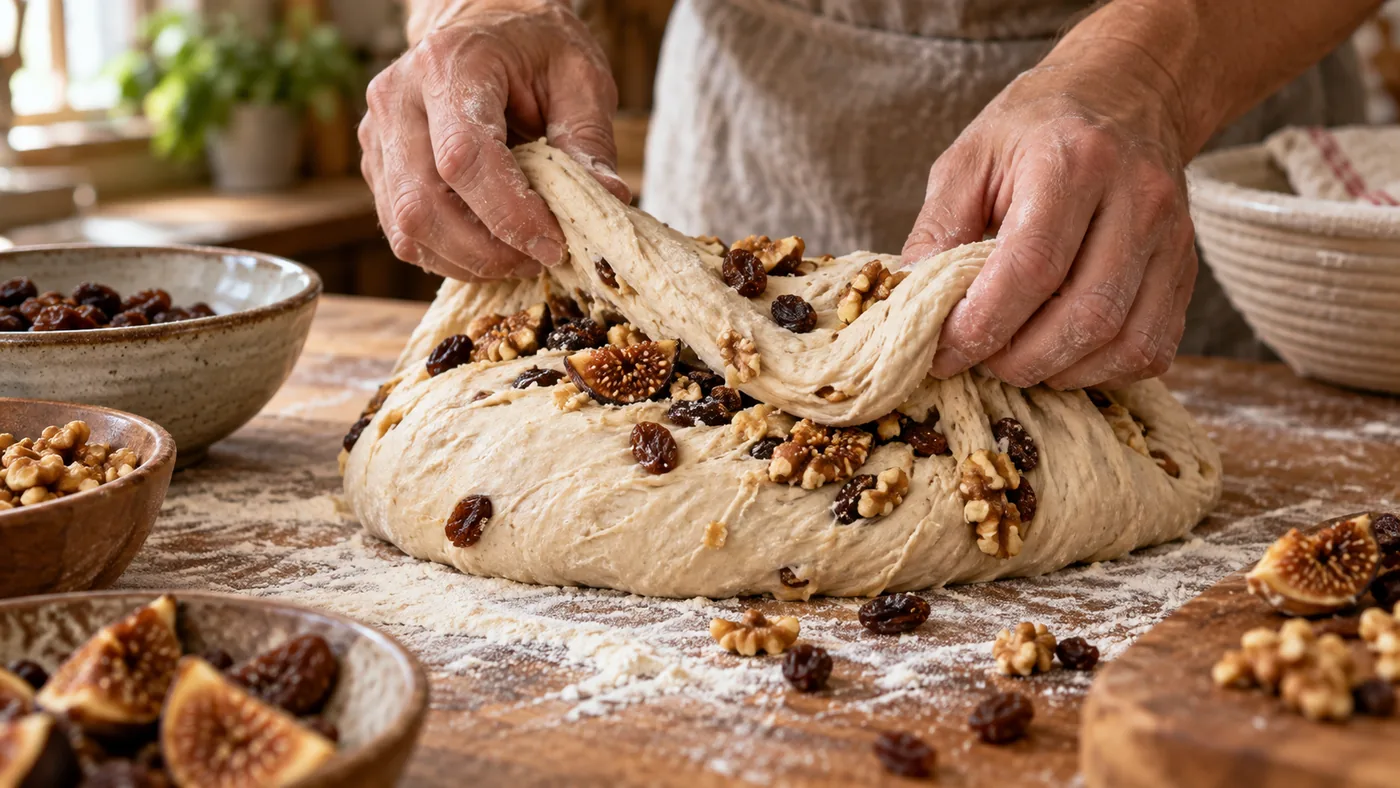 Pâte à pain souple et homogène avant l’ajout des fruits secs